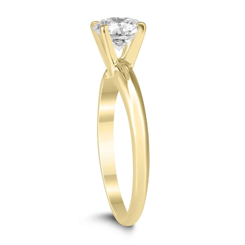 Marquee Certified 1 Carat Diamond Solitaire Ring in 14K Yellow Gold (H-I Color, I1-I2 Clarity)