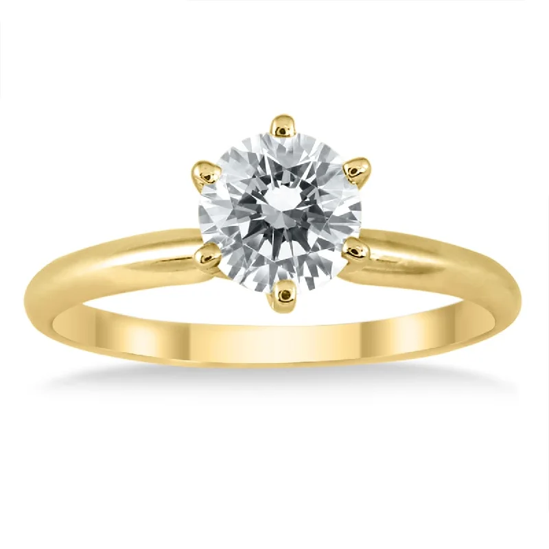 Marquee Certified 1 Carat Diamond Solitaire Ring in 14K Yellow Gold (I-J Color, I2-I3 Clarity)