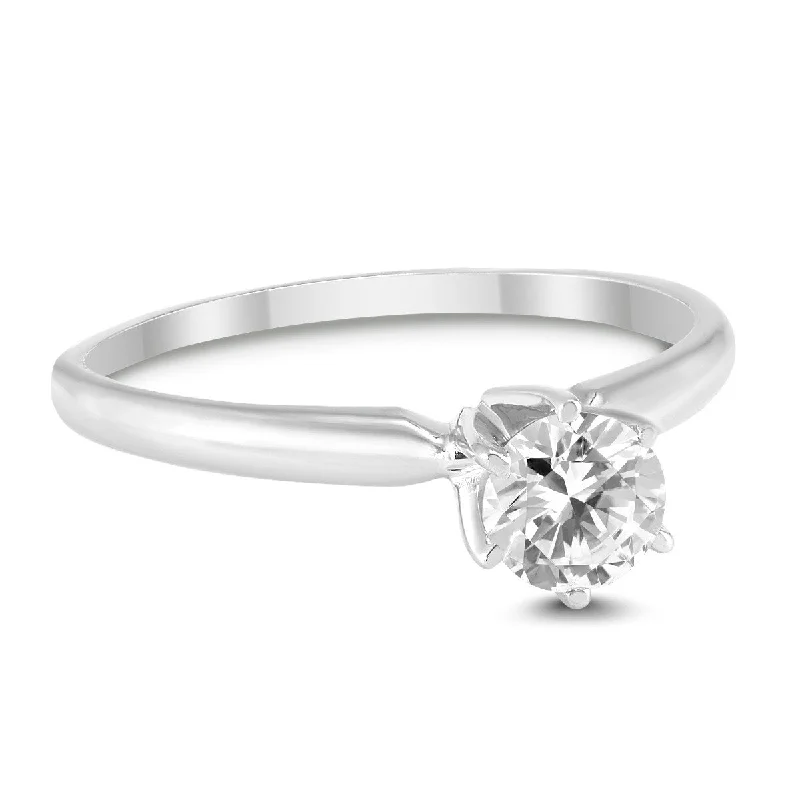 Marquee Certified (J-K Color, SI1-SI2 Clarity) 1/2 Carat Round Diamond Solitaire Ring in 14K White Gold