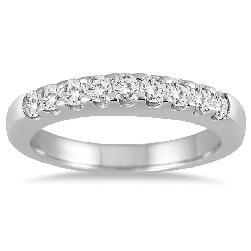 Marquee Jewels 10k White Gold 1/2ct TDW Diamond 9 Stone Wedding Band (J-K, I2-I3)