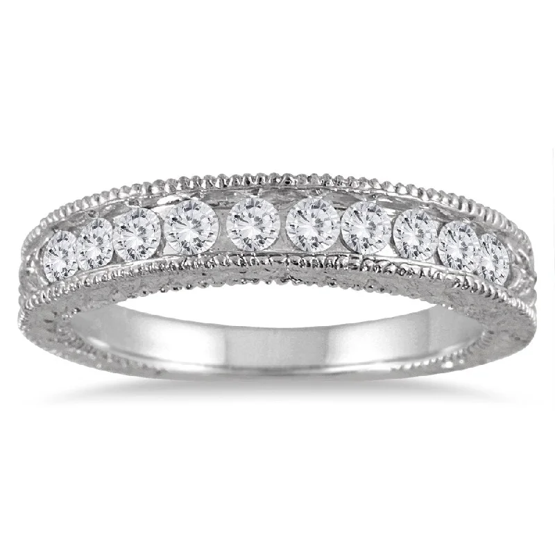 Marquee Jewels 10k White Gold 1/2ct TDW Engraved Diamond Band