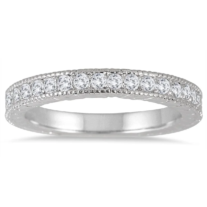 Marquee Jewels 10K White Gold 1/3ct TDW Engraved Antique Styled Channel Band (J-K, I2-I3)