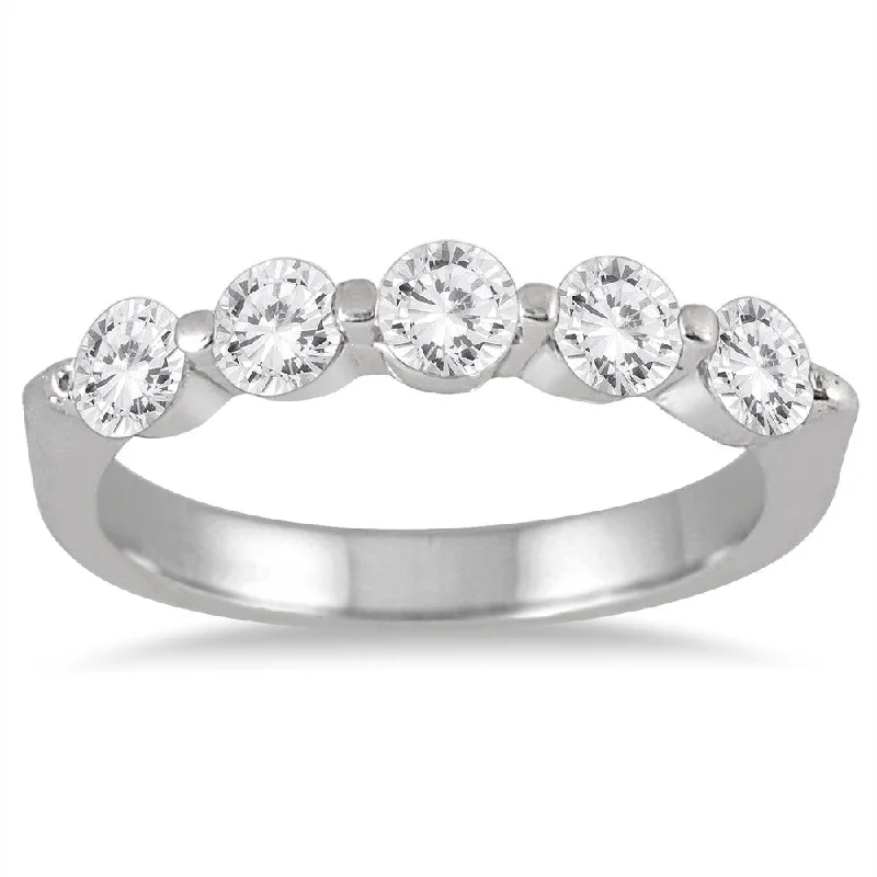 Marquee Jewels 10k White Gold 1ct TDW 5-stone Diamond Band