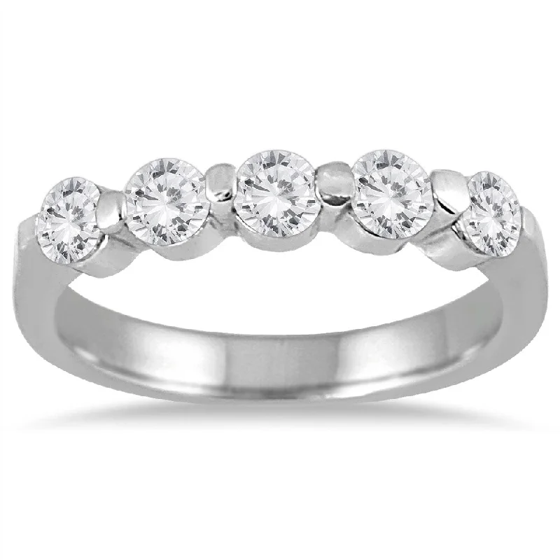 Marquee Jewels 10K White Gold 3/4ct Prong Set 5 Stone Diamond Band