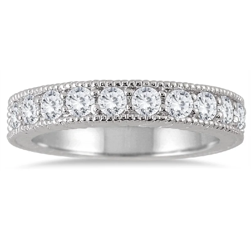 Marquee Jewels 10K White Gold 3/4ct TDW Engraved Antique Styled Channel Band (J-K, I2-I3)