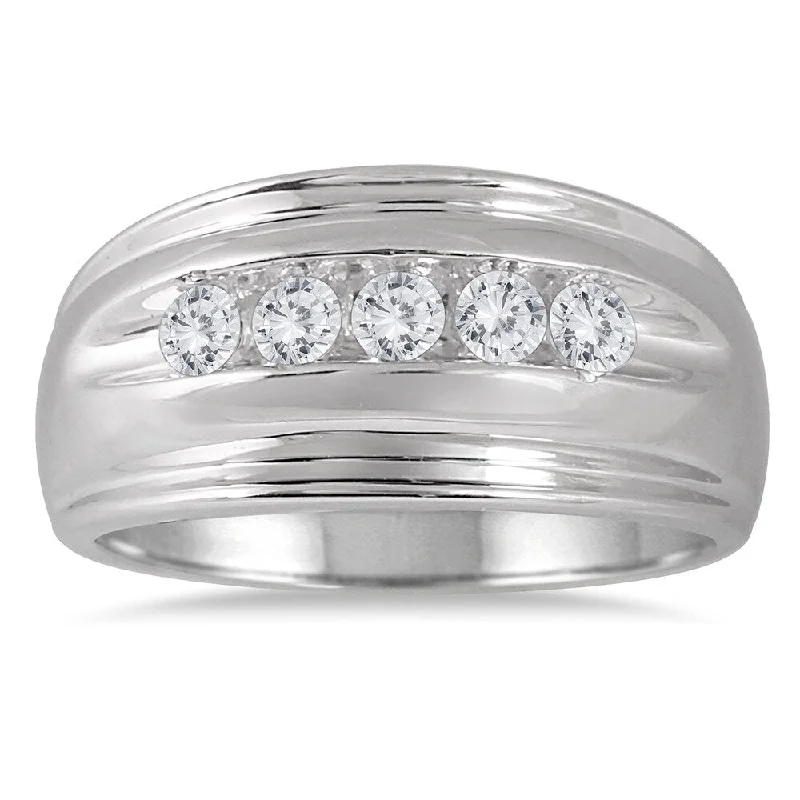 Marquee Jewels 10k White Gold Men's 1/4ct TDW Diamond 5-stone Ring