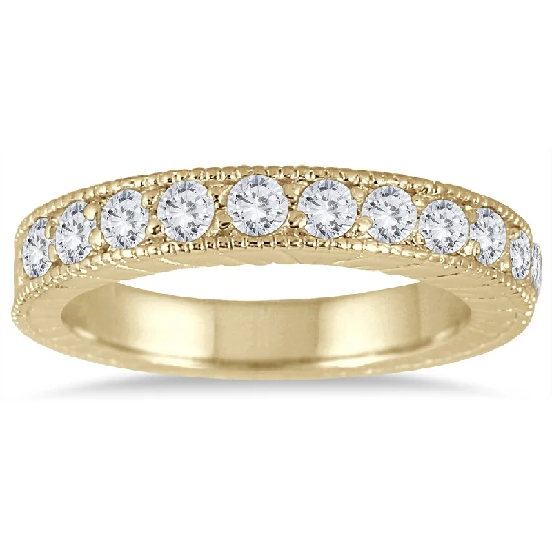 Marquee Jewels 10k Yellow Gold 1/2ct TDW Diamond Antique Engraved Band