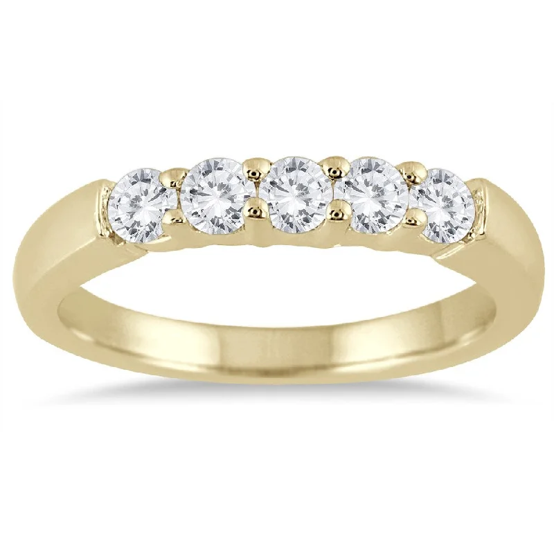 Marquee Jewels 10k Yellow Gold 1ct TDW Prong-set 5-stone Diamond Band