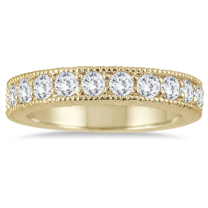 Marquee Jewels 10k Yellow Gold 3/4ct TDW Diamond Antiqued Engraved Band