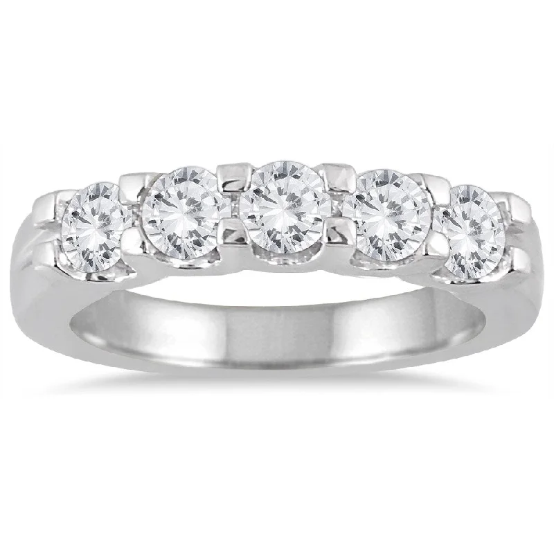 Marquee Jewels 14k White Gold 1ct TDW Diamond 5 Stone Wedding Band