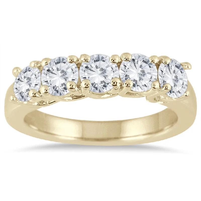 Marquee Jewels 14k Yellow Gold 1 1/2ct TDW Diamond 5 Stone Band