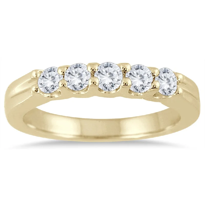 Marquee Jewels 14k Yellow Gold 1/2ct TDW Diamond 5 Stone Band