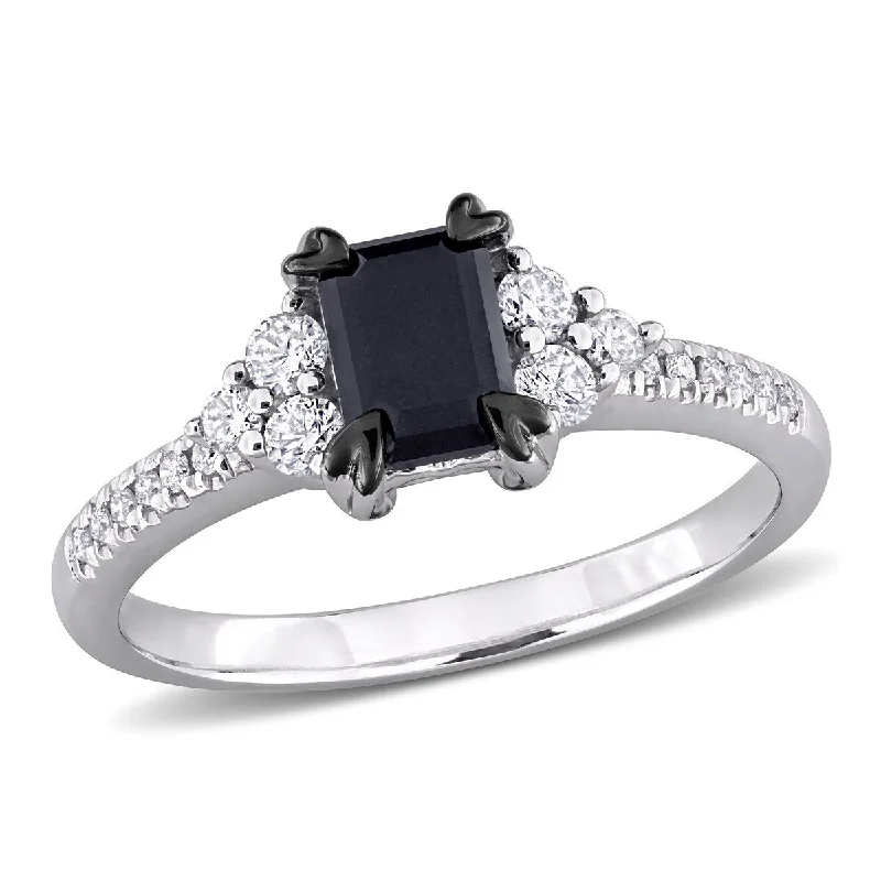 Miadora 1 1/4ct TW Black White Diamond Engagement Ring in 14k White Gold