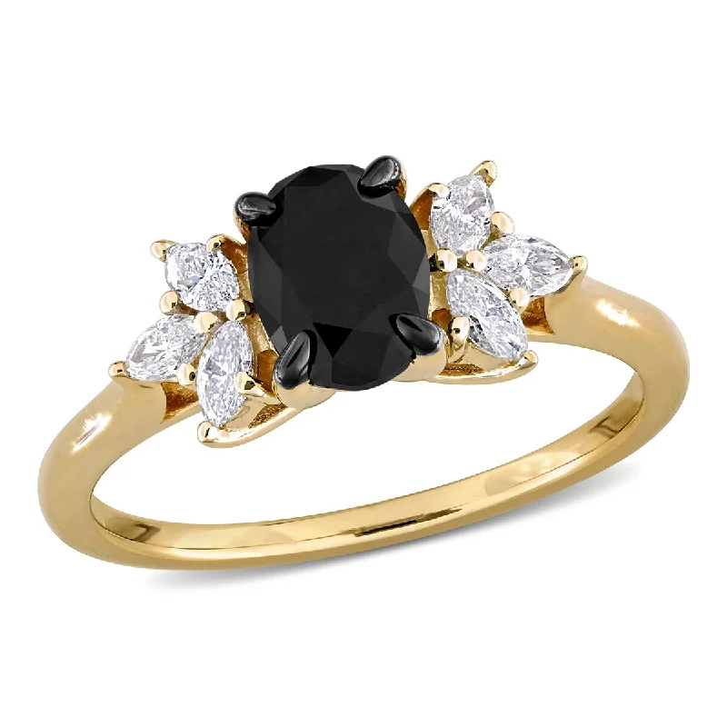 Miadora 1 5/8ct TW Black White Diamond Cluster Ring in 14k Yellow Gold