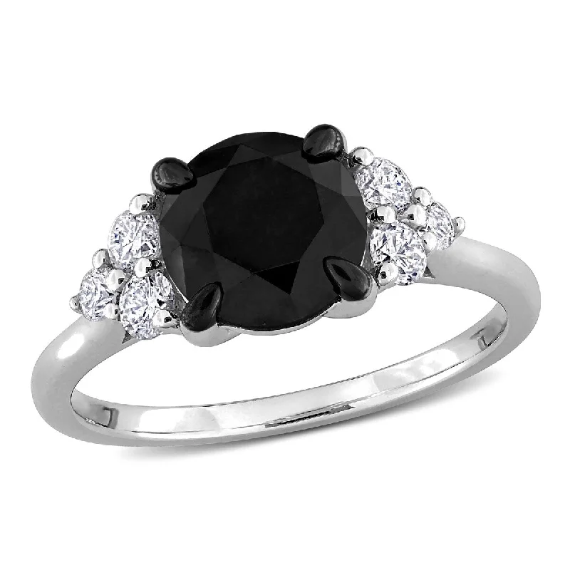 Miadora 2 1/3ct TW Black White Diamond Cluster Ring in 14k White Gold