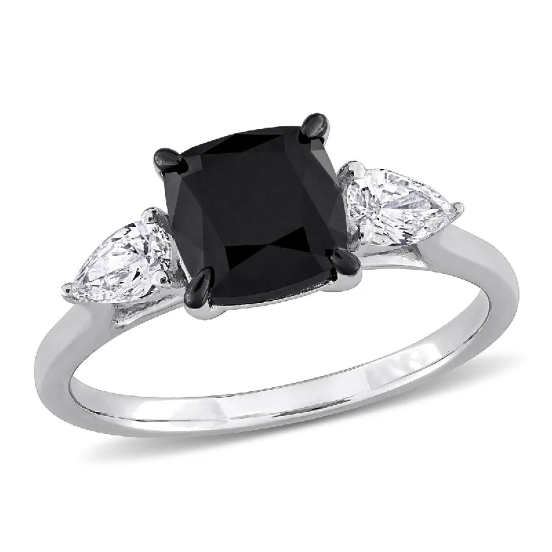 Miadora 2 3/8ct TW Black White Diamond 3-Stone Engagement Ring in 14k White Gold