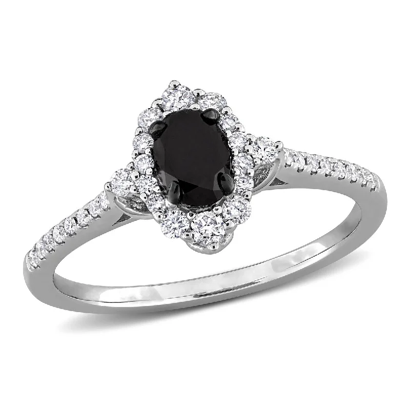 Miadora 3/4ct TW Black White Diamond Engagement Ring in 14k White Gold