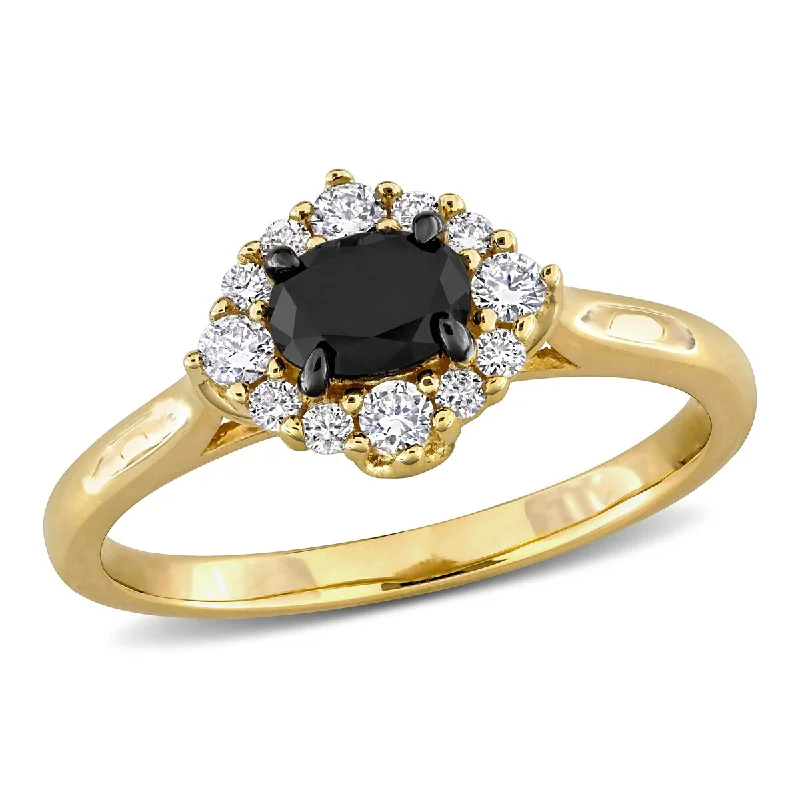 Miadora 3/4ct TW Black White Diamond Engagement Ring in 14k Yellow Gold