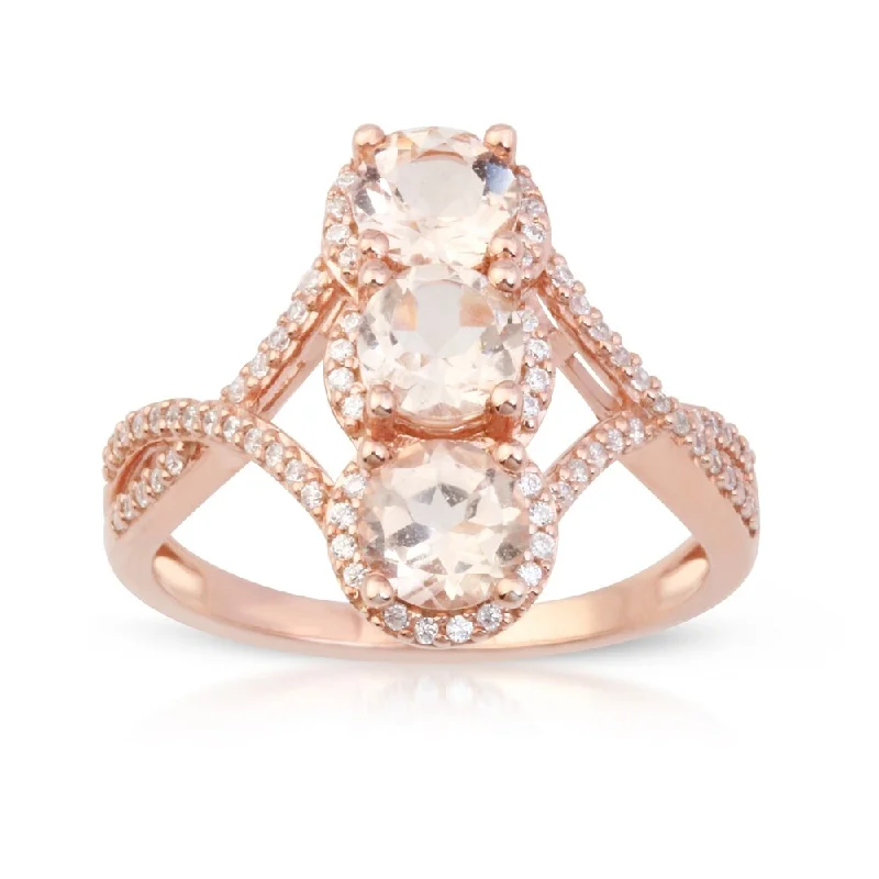 Morganite Gemstone 1/5ct TDW Diamond Three-Stone Ring in 10k Rose Gold