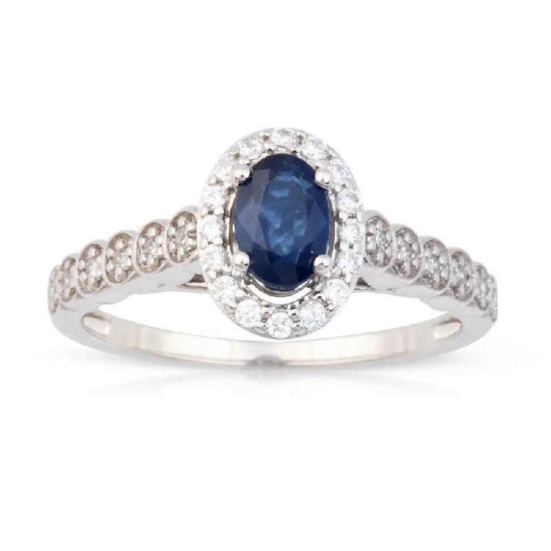 Oval Gemstone 1/5ct TDW Diamond Halo Ring in 10k White Gold