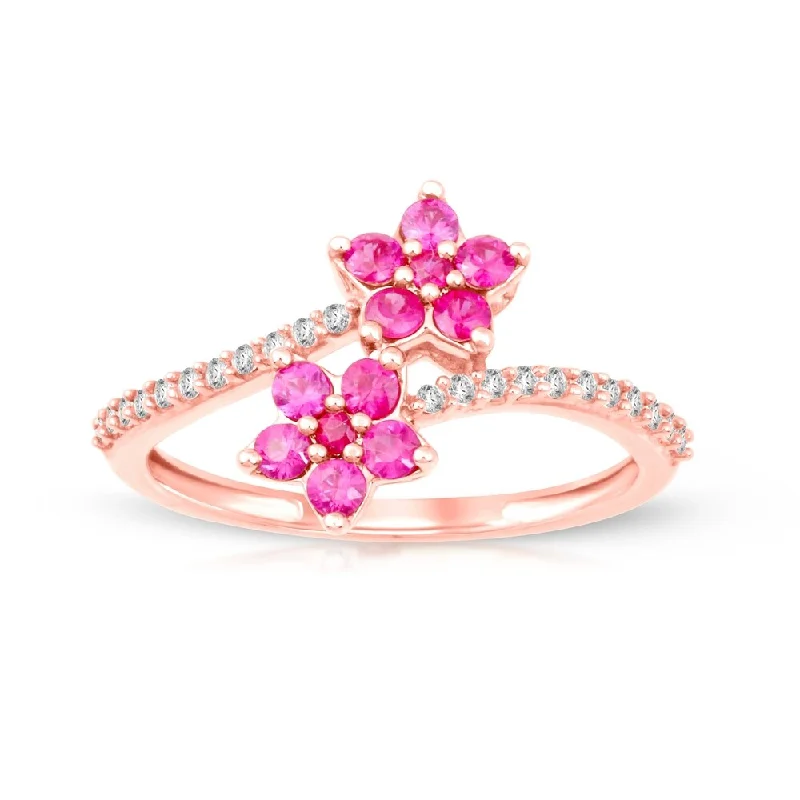 Ruby Gemstone 1/8ct TDW Diamond Promise Ring in Rose Gold Plated Silver