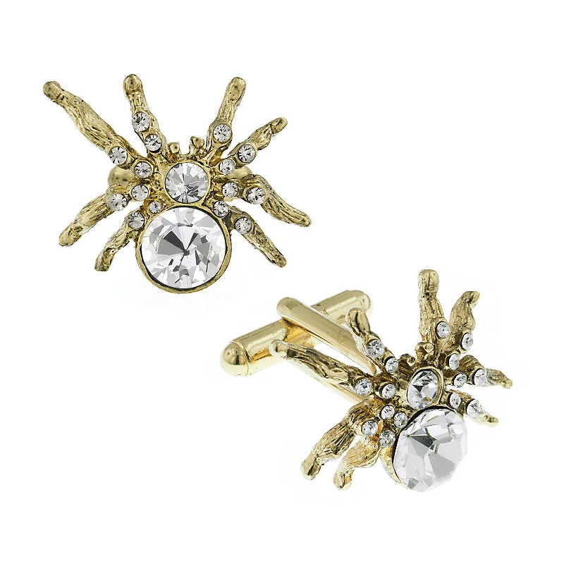 1928 Jewelry® 14K Gold Dipped Crystal Spider Cufflinks