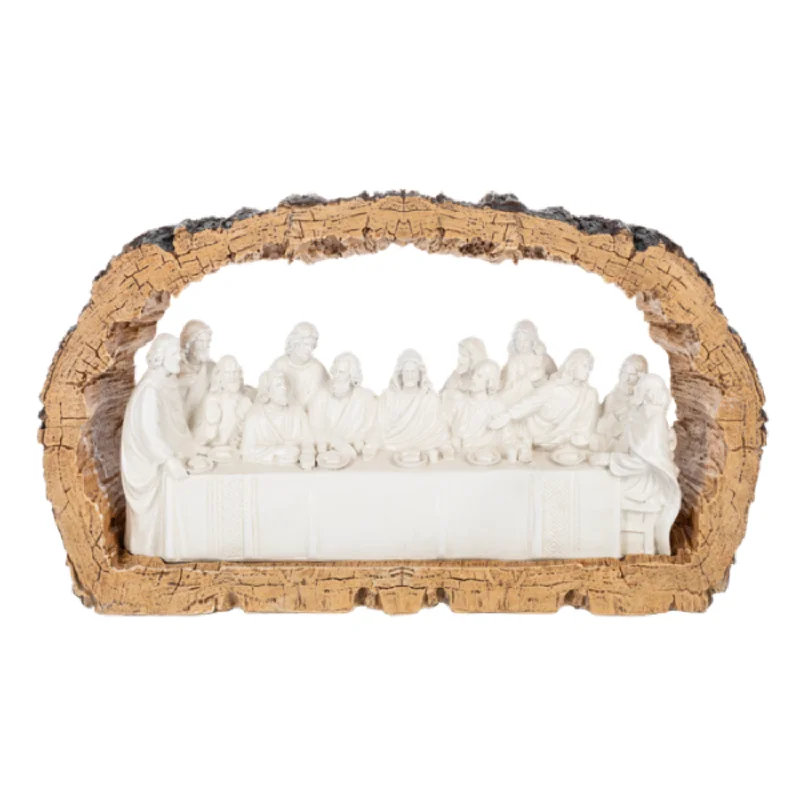 8.25" The Last Supper Scene in Log Figurine