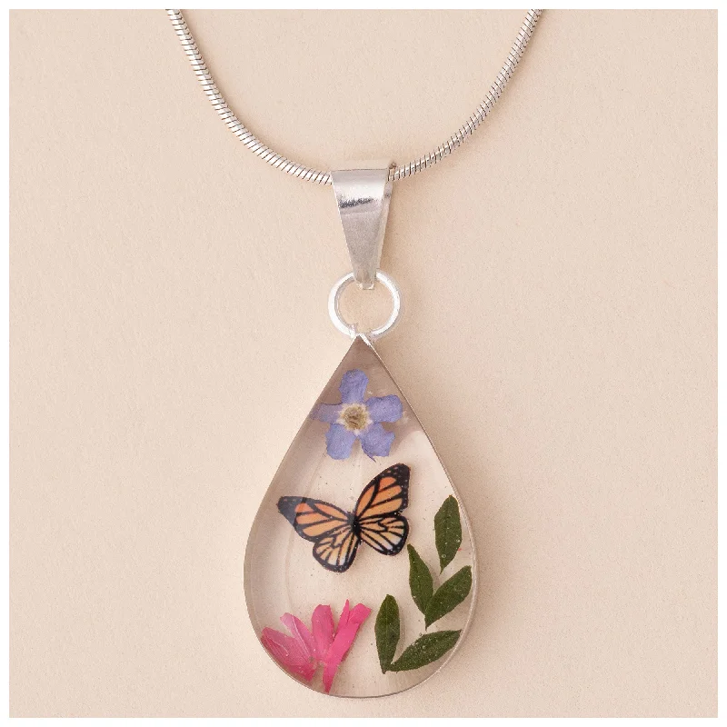 Real Flowers & Sterling Teardrop Necklace