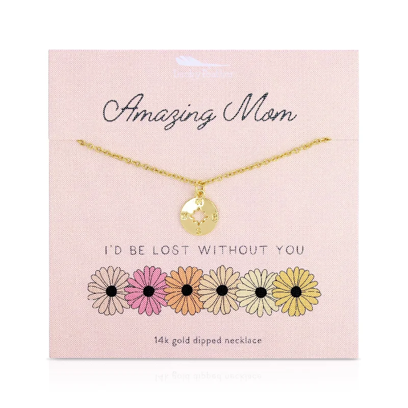 'Amazing Mom' Compass Gold Dipped Necklace