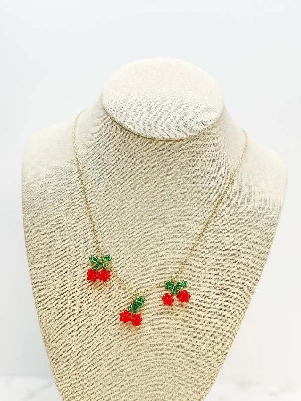 Beaded Cherry Necklace