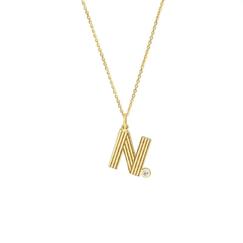 Block Lined Initial N with Diamond Necklace