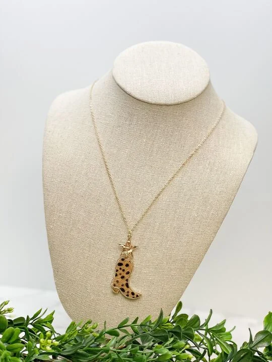 Cowboy Boot Pendant Necklace - Spotted