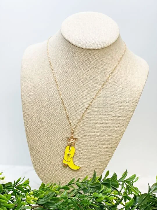 Cowboy Boot Pendant Necklace - Yellow