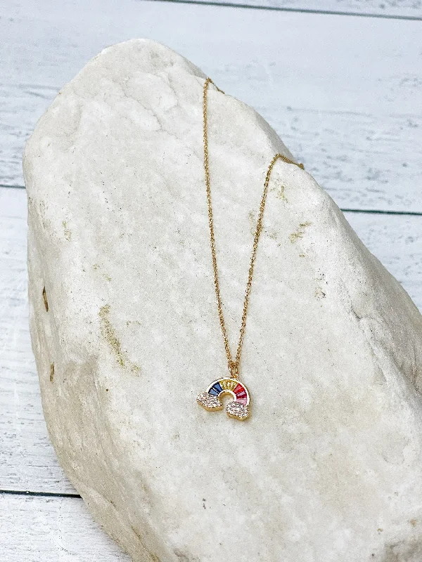 Cubic Zirconia Rainbow Pendant Necklace