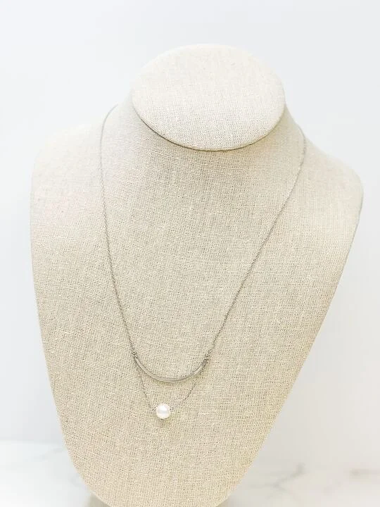 Dainty Pearl Pendant Chain Necklace - Silver