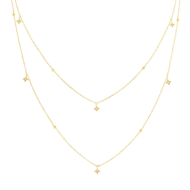 Dangle Diamond Bezels Layered Duet Necklace