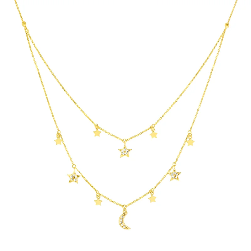 Diamond Moon and Star Drops Duet Necklace