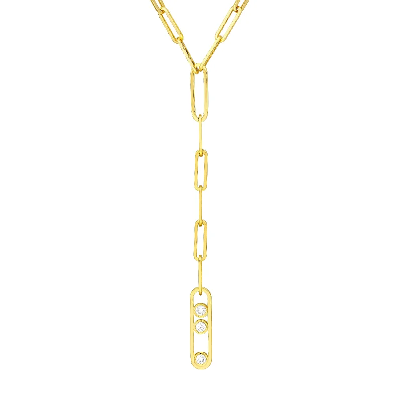 Diamond Trio Lariat Paper Clip Necklace