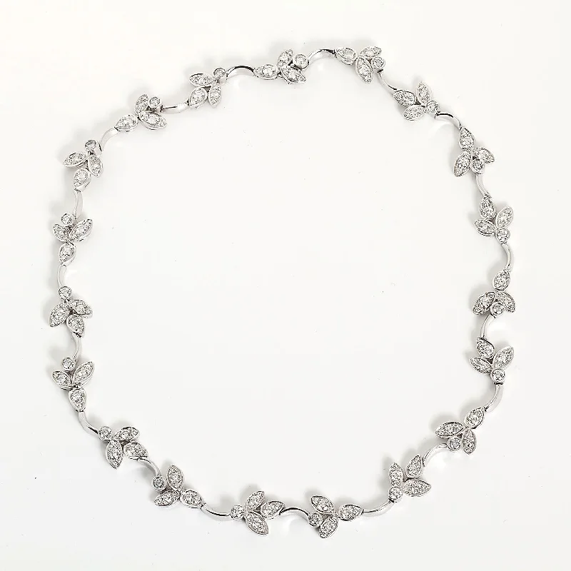 Diamond White Gold Floral Vine Wreath Necklace 8.00 Carats