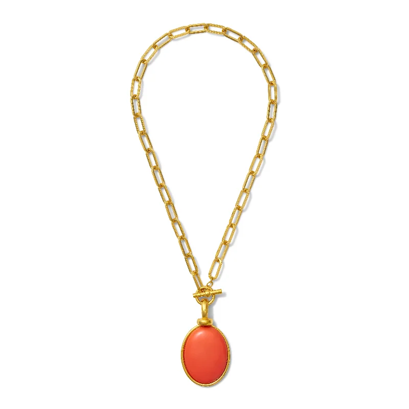 Necklace - Gloria V. Pendant in Salmon Coral