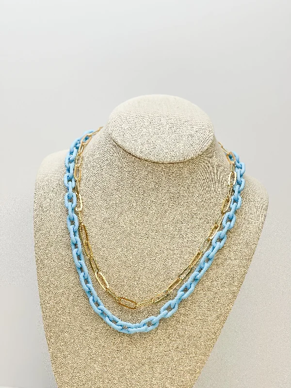 Multilayered Gold & Silicone Chain Necklace - Blue