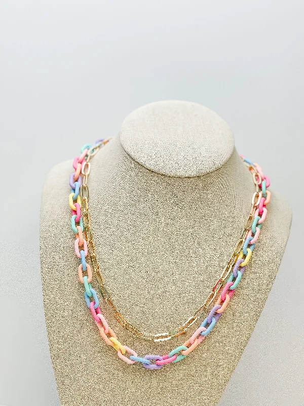 Multilayered Gold & Silicone Chain Necklace - Multi