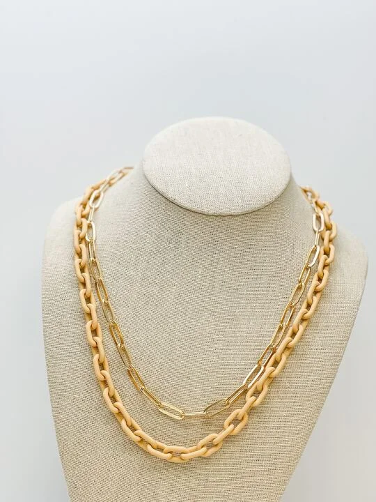 Multilayered Gold & Silicone Chain Necklace - Taupe