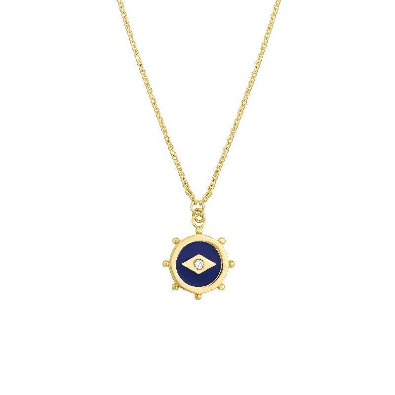 Navy Blue Enamel Evil Eye Medallion Necklace