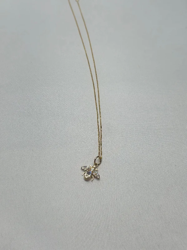 Necklace - Moonstone & Diamond Bee on 14K Chain