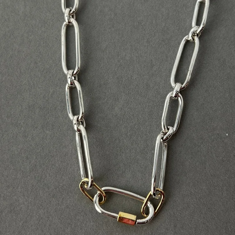 Necklace - Sterling Matteo Oval Italian Hollow Chain w/ Carabiner