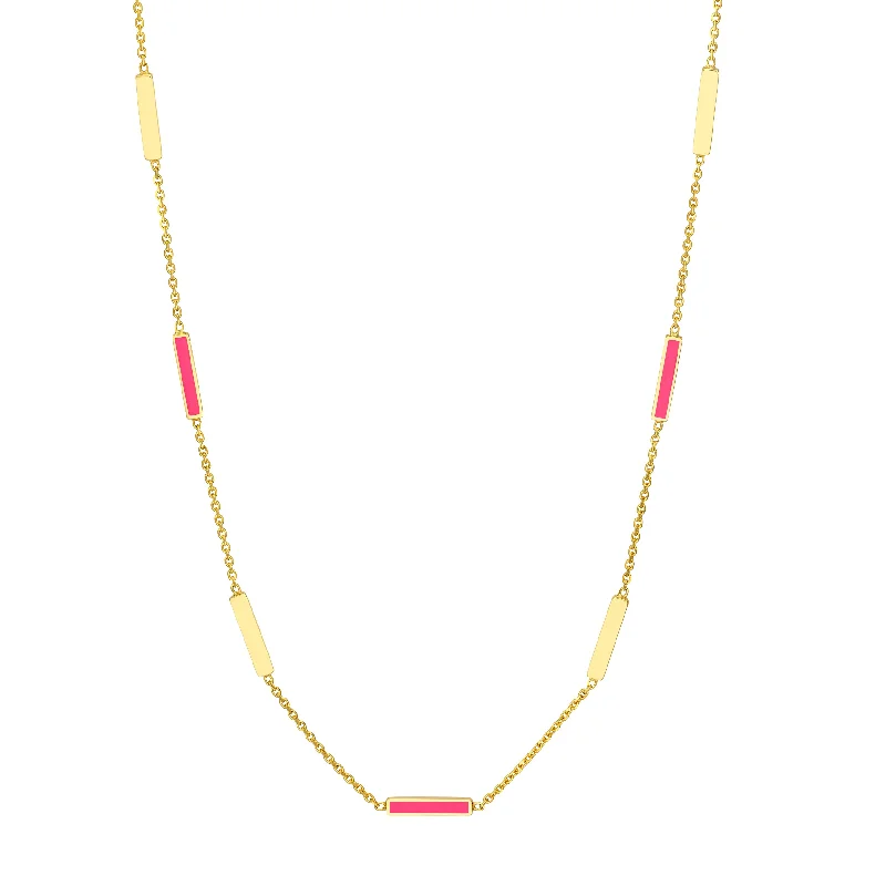 Neon Pink Enamel Alternating Bar Necklace