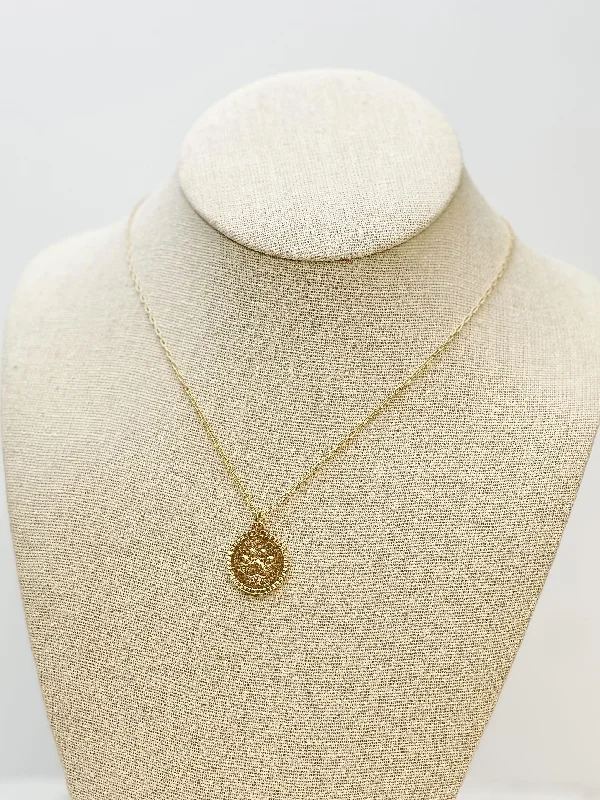 Paw Print Medallion Necklace - Gold