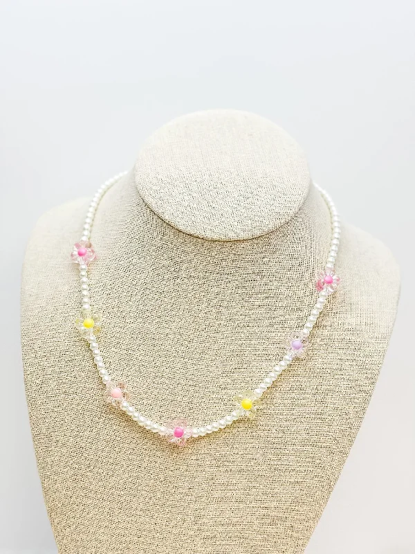 Pearl Pastel Flower Station Necklace