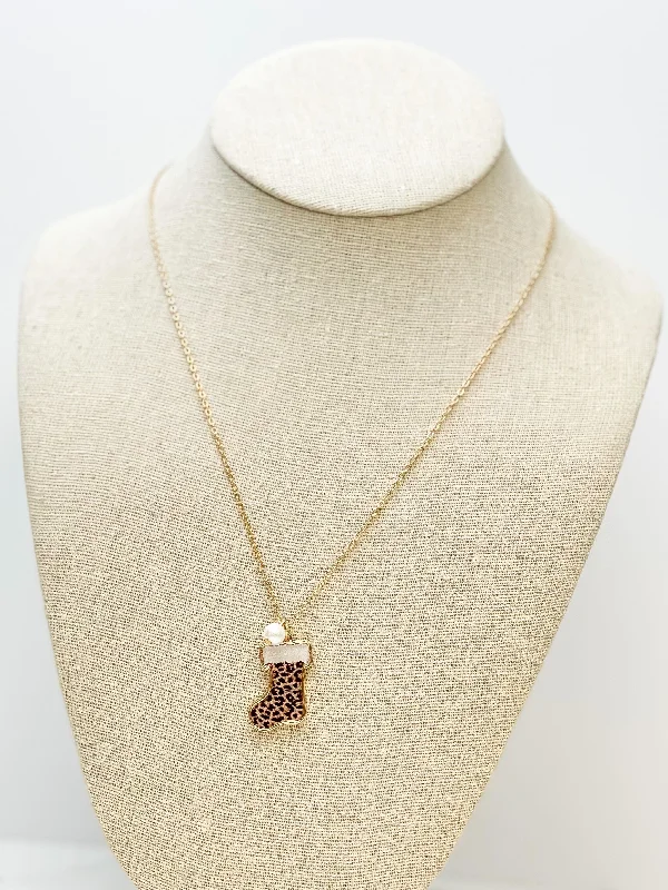 Printed Stocking Pendant Necklace - Cheetah